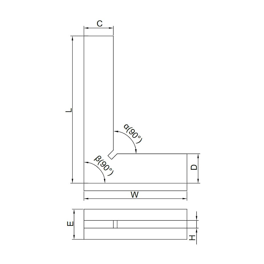 Insize 200 mm / 8 Inch 90° Flat Edge Square with Wide Base, 4793-2002
