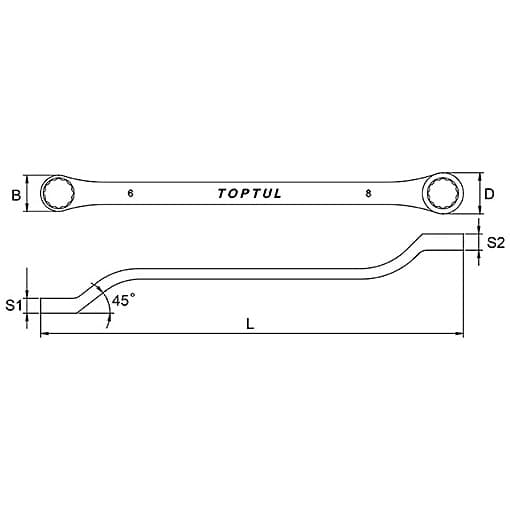 Toptul 12 x 13 mm 45° Offset Double Ring Wrench (Satin Chrome Finished), AAEH1213