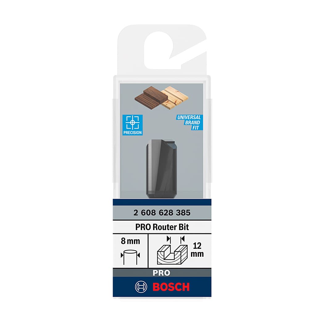 Bosch 12 mm Pro Router Straight Bit (2 Flute), 2 608 628 385