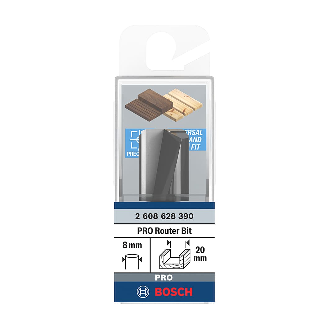 Bosch 20 mm Pro Router Straight Bit (2 Flute), 2 608 628 390