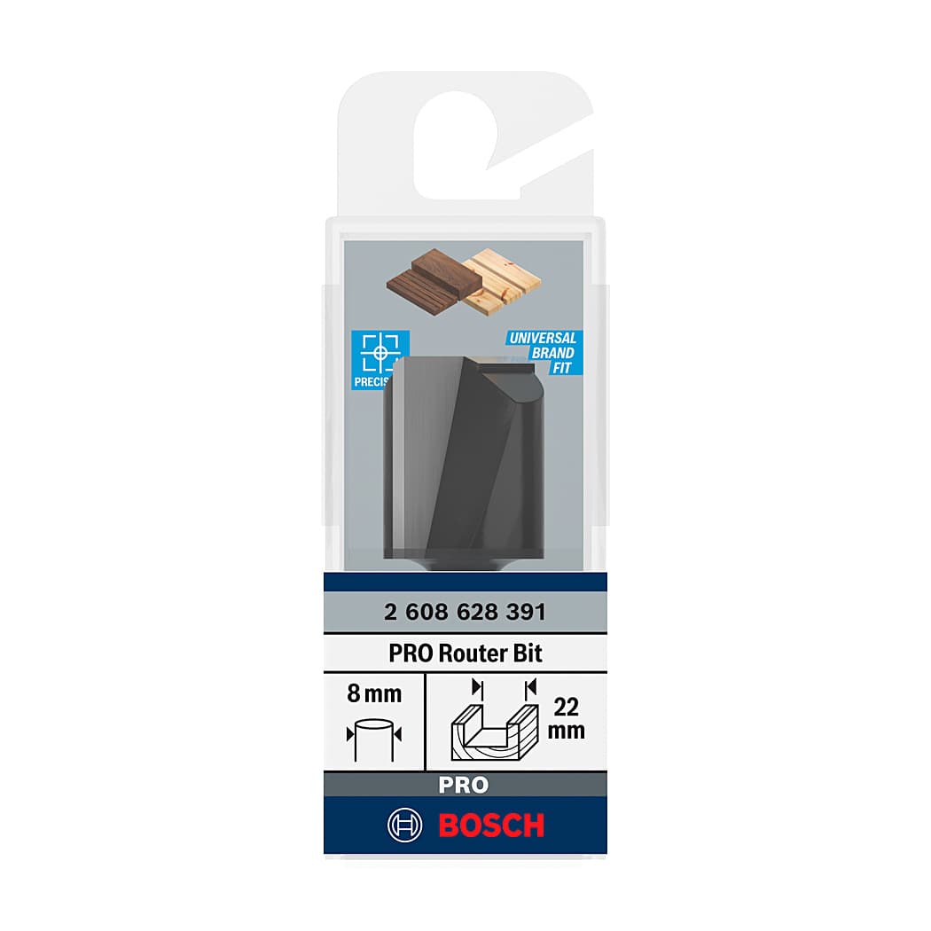 Bosch 22 mm Pro Router Straight Bit (2 Flute), 2 608 628 391