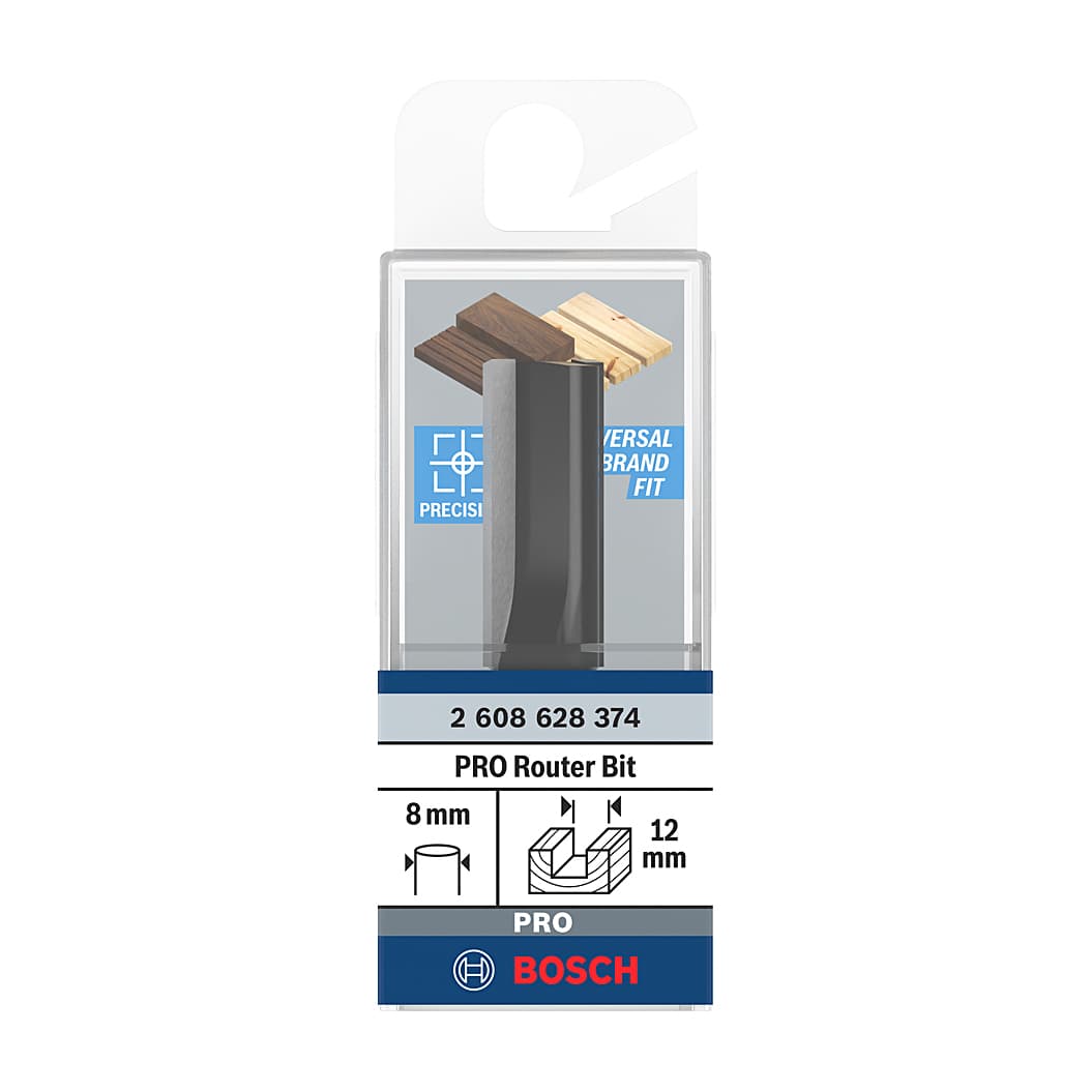 Bosch 12 mm Pro Router Straight Bit (2 Flute), 2 608 628 374