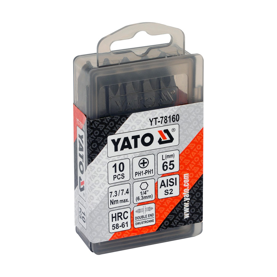 Yato PH1 x PH1 (Size) x 65 mm (Length) Phillips Double Ended Screwdrivers Bits (Pack of 10 Pcs), YT-78160
