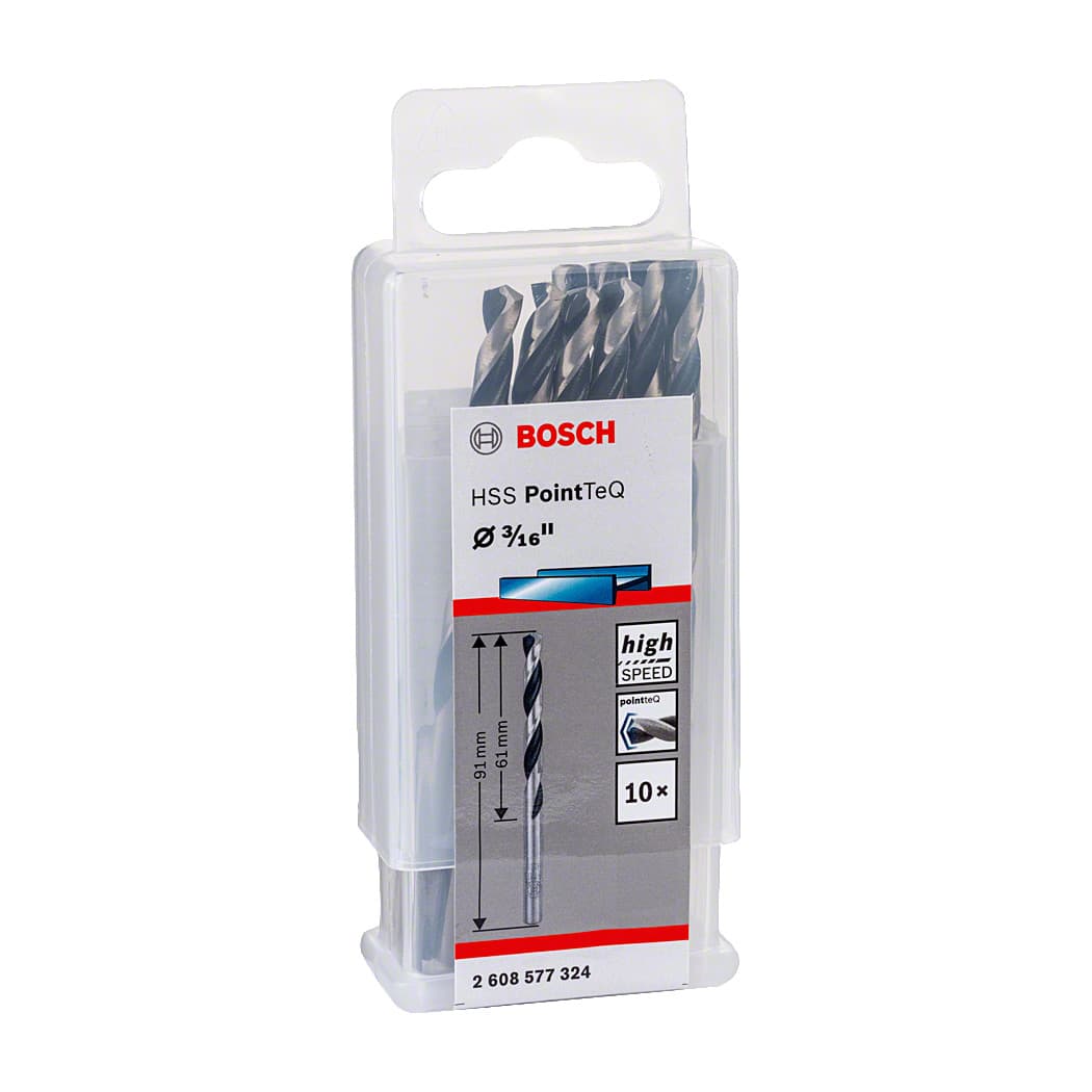Bosch 3/16 Inch HSS Metal Drill Bits PointTeQ Range (Pack of 10 Pcs), 2 608 577 324