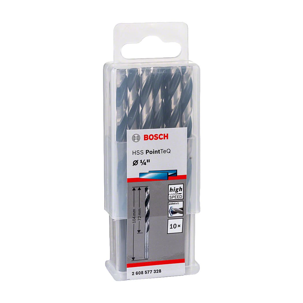 Bosch 1/4 Inch HSS Metal Drill Bits PointTeQ Range (Pack of 10 Pcs), 2 608 577 328
