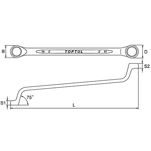 Toptul 10 x 11 mm 75° Offset Double Ring Wrench (Mirror Polished), AAAI1011