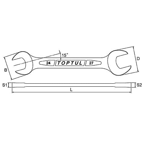 Toptul 10 x 12 mm Double Open End Wrench (Satin Chrome Finished), AAEJ1012 — view 2