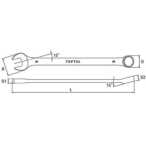 Toptul 21 mm 15° Offset Long Combination Wrench (Mirror Polished), AAAA2121