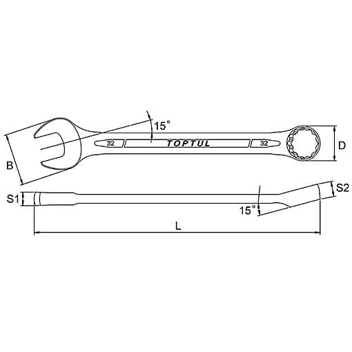 Toptul 75 mm 15° Offset Standard Combination Wrench (Satin Chrome Finished), AAEB7575