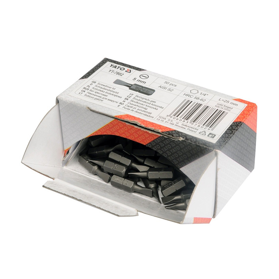 Yato 30 mm (Length) x 8 mm (Blade Dia.) Impact Slotted Screwdriver Bits (Pack of 50 Pcs), YT- 7893